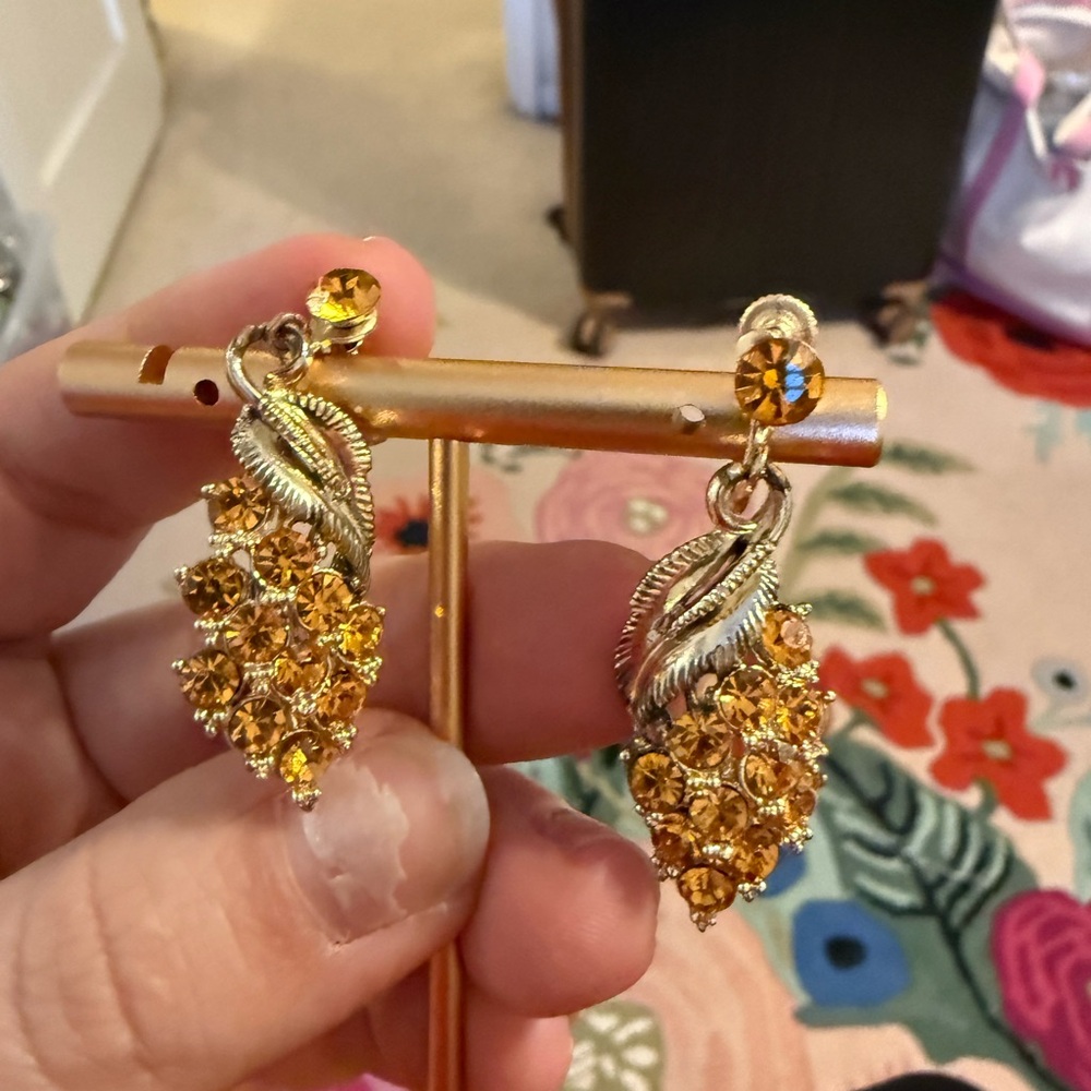 Elegant Gold and Yellow Crystal Leaf Earrings